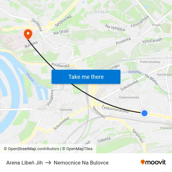 Arena Libeň Jih to Nemocnice Na Bulovce map