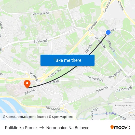Poliklinika Prosek to Nemocnice Na Bulovce map