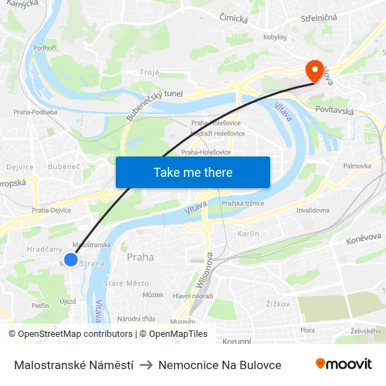 Malostranské Náměstí to Nemocnice Na Bulovce map