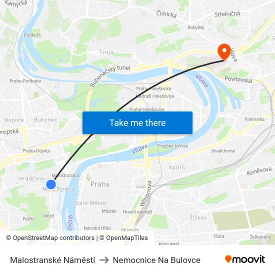 Malostranské Náměstí to Nemocnice Na Bulovce map