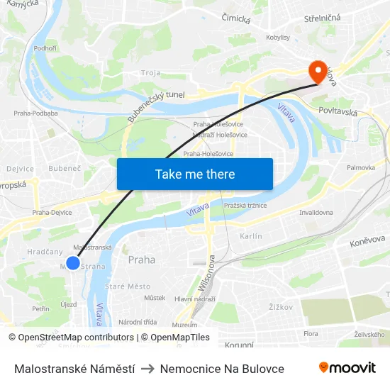 Malostranské Náměstí to Nemocnice Na Bulovce map