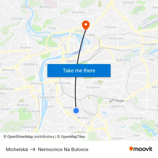 Michelská to Nemocnice Na Bulovce map