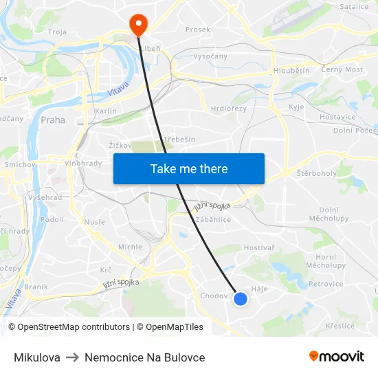 Mikulova to Nemocnice Na Bulovce map