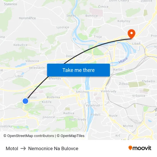 Motol to Nemocnice Na Bulovce map