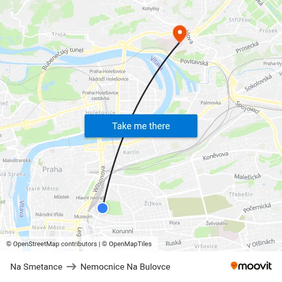 Na Smetance to Nemocnice Na Bulovce map