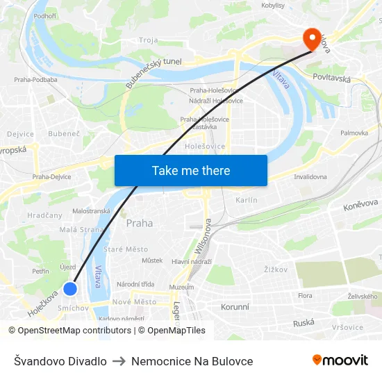 Švandovo Divadlo to Nemocnice Na Bulovce map