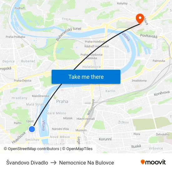Švandovo Divadlo to Nemocnice Na Bulovce map