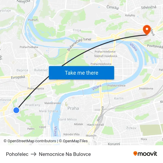 Pohořelec to Nemocnice Na Bulovce map