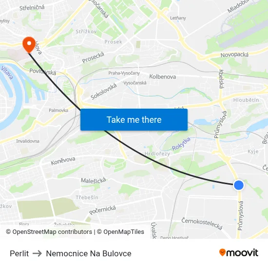 Perlit to Nemocnice Na Bulovce map