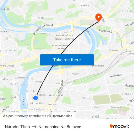 Národní Třída to Nemocnice Na Bulovce map