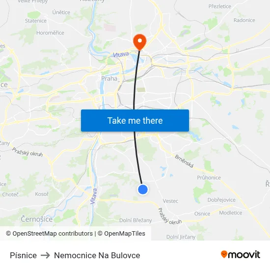 Písnice to Nemocnice Na Bulovce map
