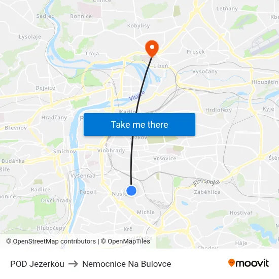 POD Jezerkou to Nemocnice Na Bulovce map