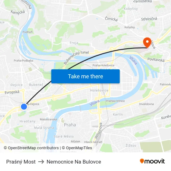 Prašný Most to Nemocnice Na Bulovce map