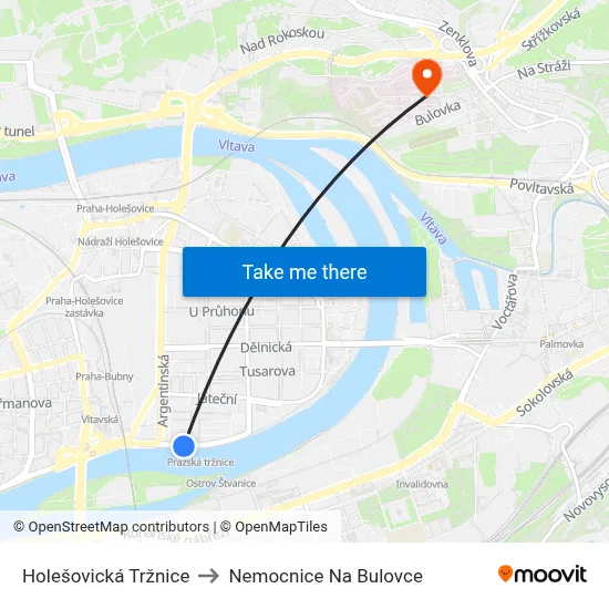 Holešovická Tržnice to Nemocnice Na Bulovce map