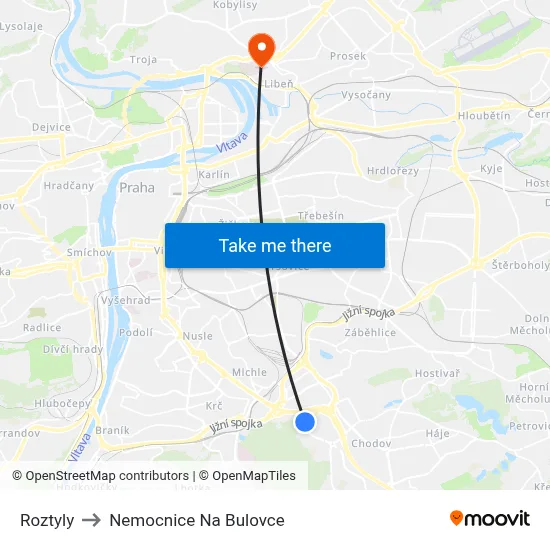 Roztyly to Nemocnice Na Bulovce map