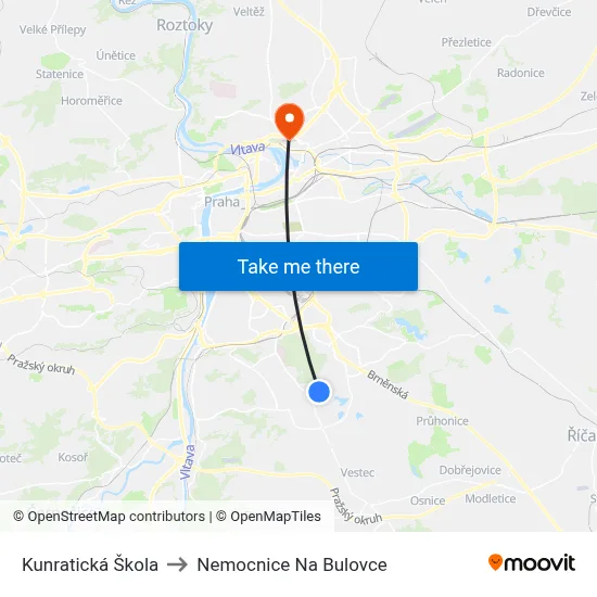 Kunratická Škola to Nemocnice Na Bulovce map