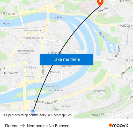 Florenc to Nemocnice Na Bulovce map