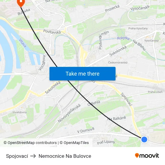 Spojovací to Nemocnice Na Bulovce map