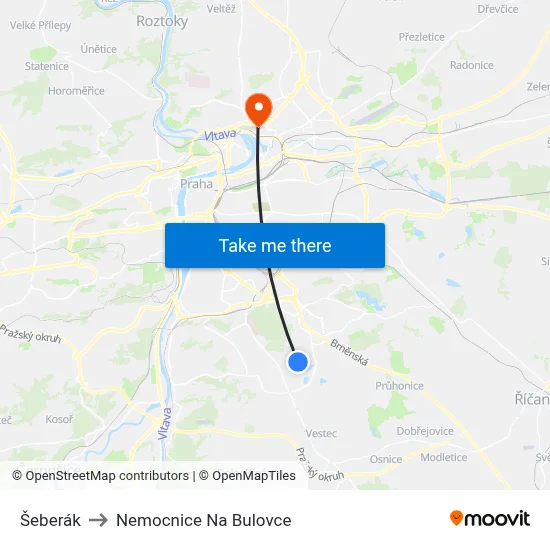 Šeberák to Nemocnice Na Bulovce map