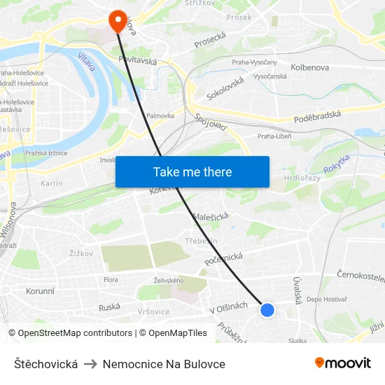 Štěchovická to Nemocnice Na Bulovce map