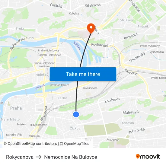 Rokycanova to Nemocnice Na Bulovce map