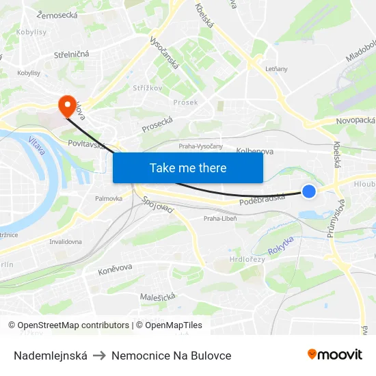 Nademlejnská to Nemocnice Na Bulovce map
