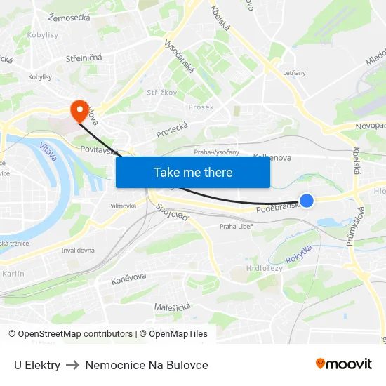 U Elektry to Nemocnice Na Bulovce map