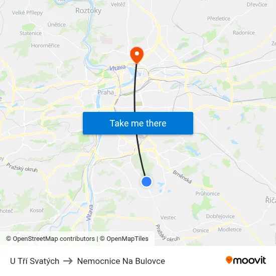 U Tří Svatých to Nemocnice Na Bulovce map