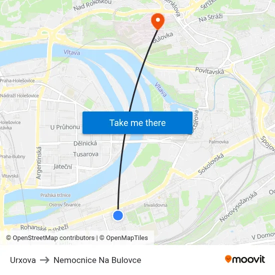 Urxova to Nemocnice Na Bulovce map