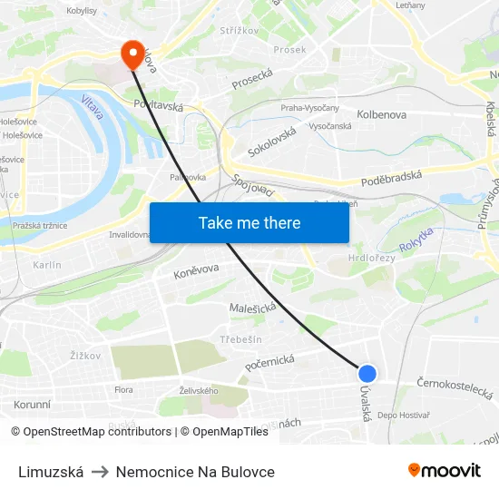 Limuzská to Nemocnice Na Bulovce map