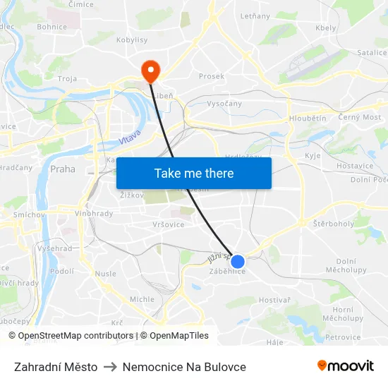 Zahradní Město to Nemocnice Na Bulovce map