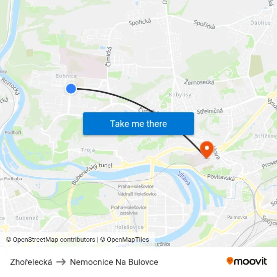 Zhořelecká to Nemocnice Na Bulovce map