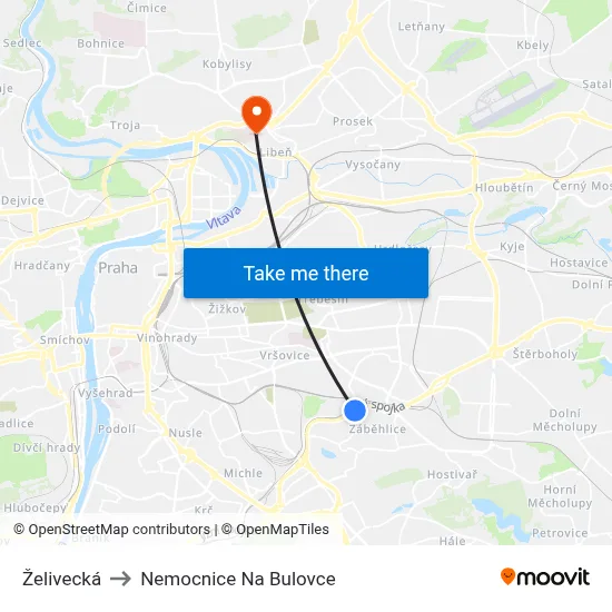 Želivecká to Nemocnice Na Bulovce map