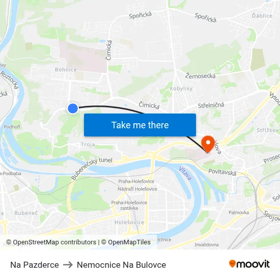 Na Pazderce to Nemocnice Na Bulovce map