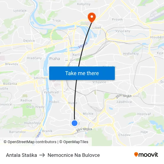 Antala Staška to Nemocnice Na Bulovce map