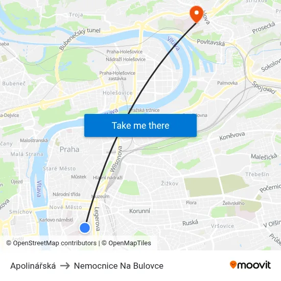 Apolinářská to Nemocnice Na Bulovce map