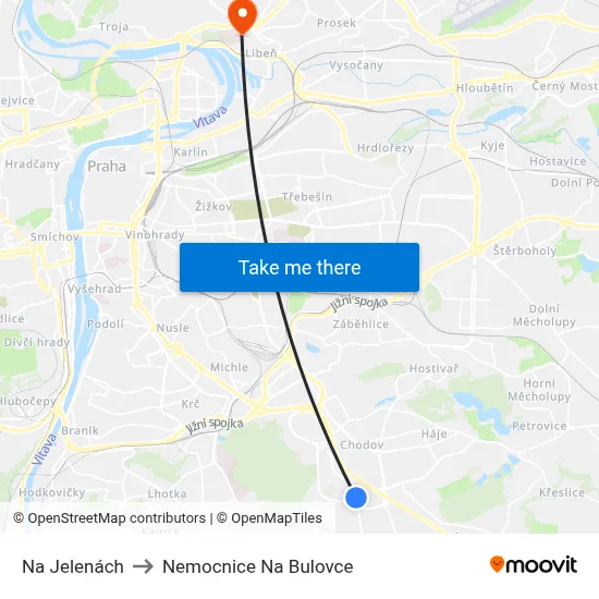 Na Jelenách to Nemocnice Na Bulovce map