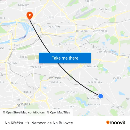 Na Křečku to Nemocnice Na Bulovce map