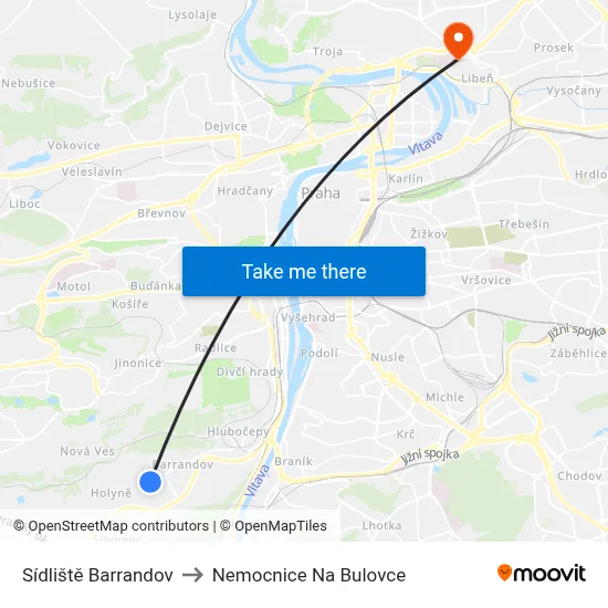 Sídliště Barrandov to Nemocnice Na Bulovce map