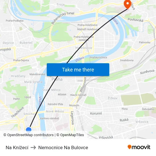 Na Knížecí to Nemocnice Na Bulovce map