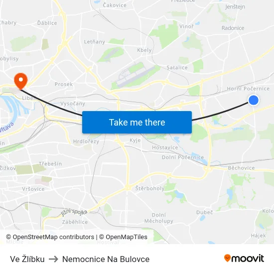 Ve Žlíbku to Nemocnice Na Bulovce map
