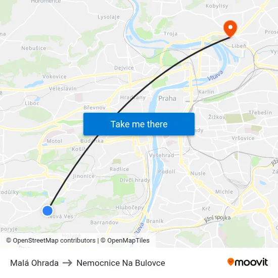 Malá Ohrada to Nemocnice Na Bulovce map