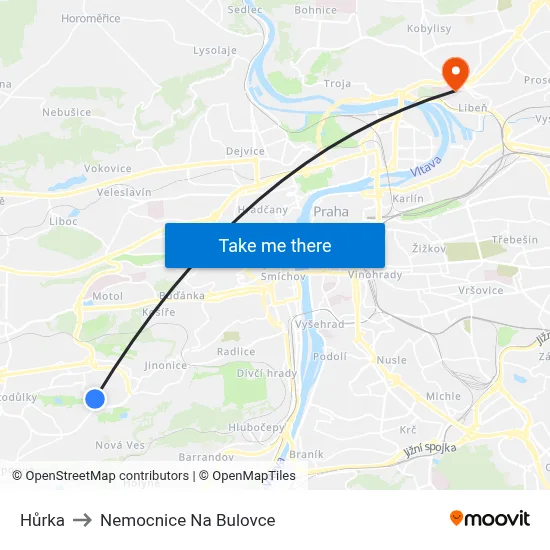 Hůrka to Nemocnice Na Bulovce map