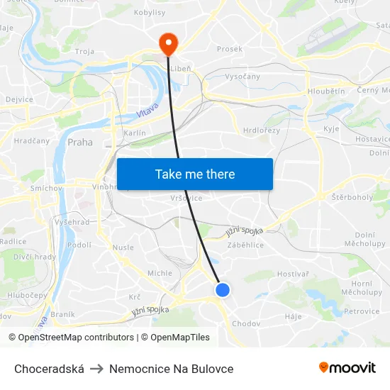 Choceradská to Nemocnice Na Bulovce map