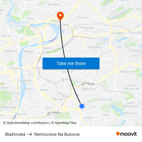 Blažimská to Nemocnice Na Bulovce map