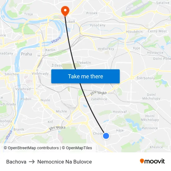 Bachova to Nemocnice Na Bulovce map
