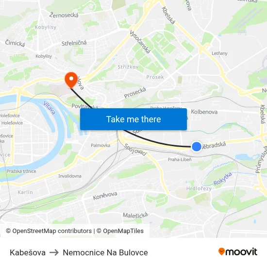Kabešova to Nemocnice Na Bulovce map