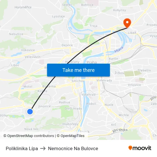 Poliklinika Lípa to Nemocnice Na Bulovce map