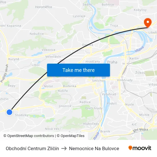 Obchodní Centrum Zličín to Nemocnice Na Bulovce map