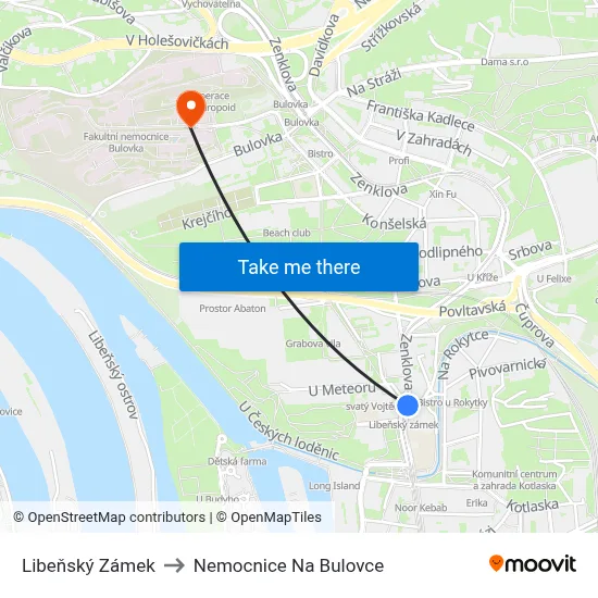 Libeňský Zámek to Nemocnice Na Bulovce map